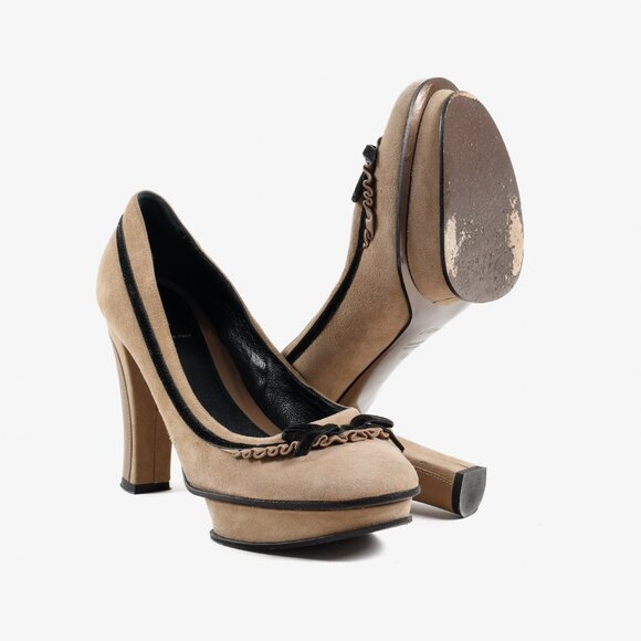 Fendi Brown Suede Platform Bow Pump - Picture 4 of 9
